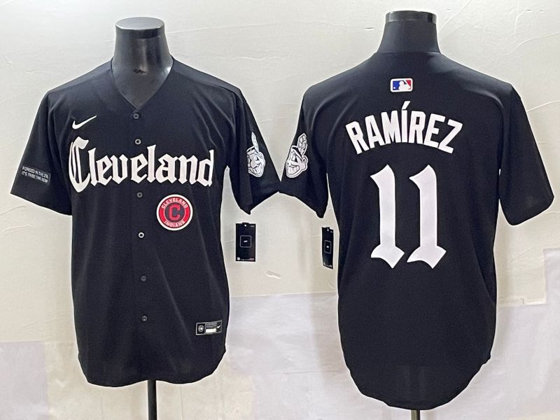 Men 2025 Cleveland Indians #11 Ramirez Black Five generations Joint Name Nike MLB Jersey style 15